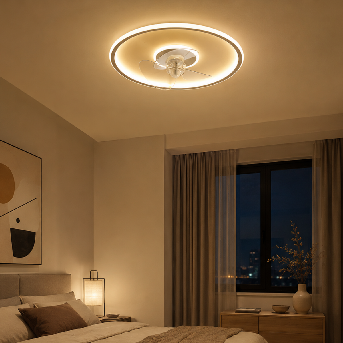 Stropní LED ventilátorové svítidlo — ovládané dálkovým ovladačem