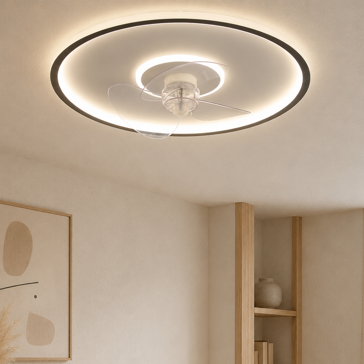 Stropní LED ventilátorové svítidlo — ovládané dálkovým ovladačem