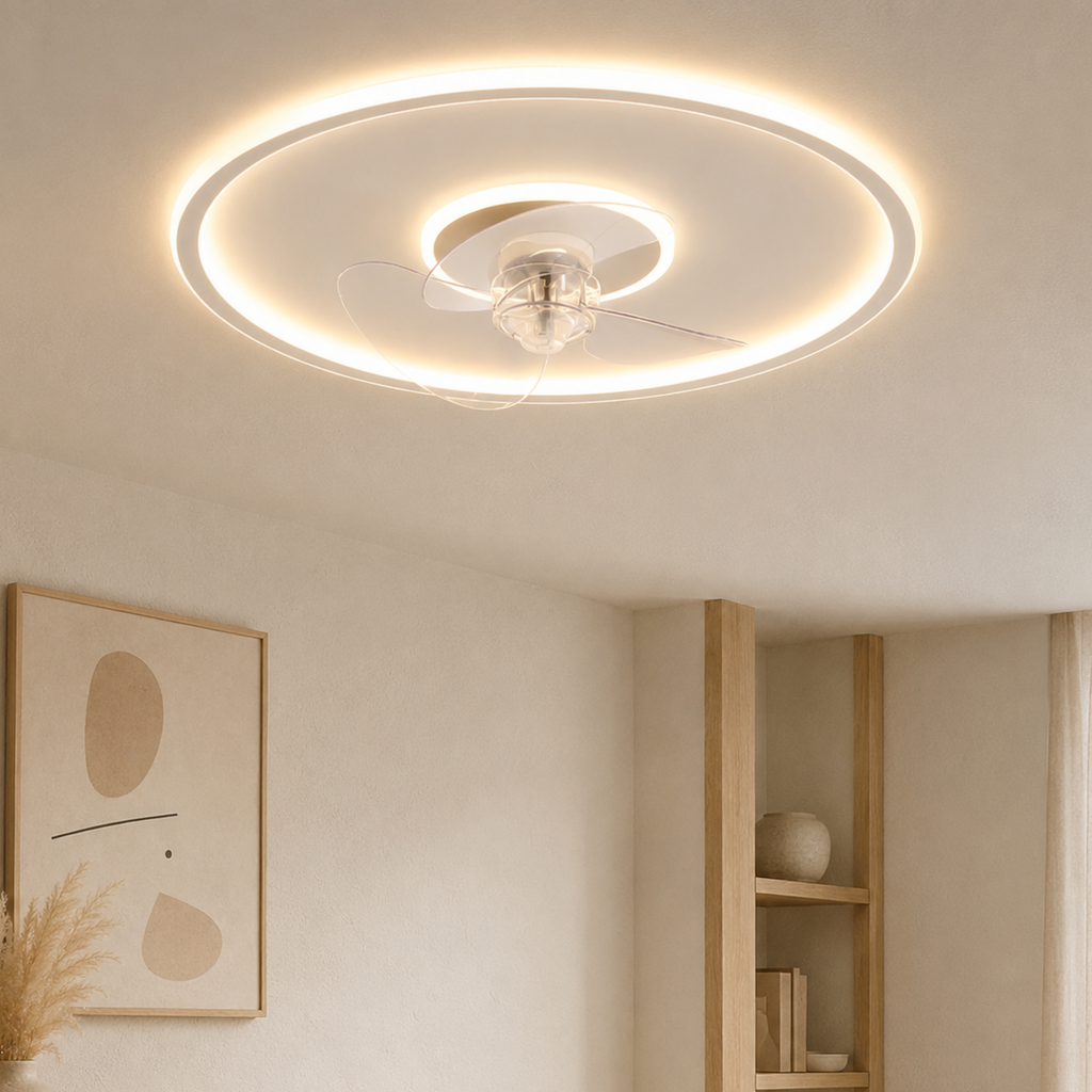 Stropní LED ventilátorové svítidlo — ovládané dálkovým ovladačem