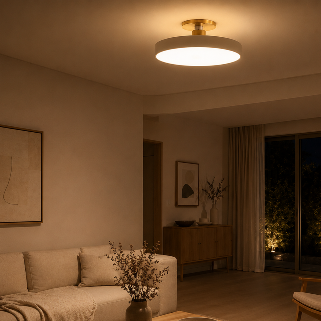 Nordic Round Semi-Flush Ceiling Light — Adjustable Three-Temperature LED Core