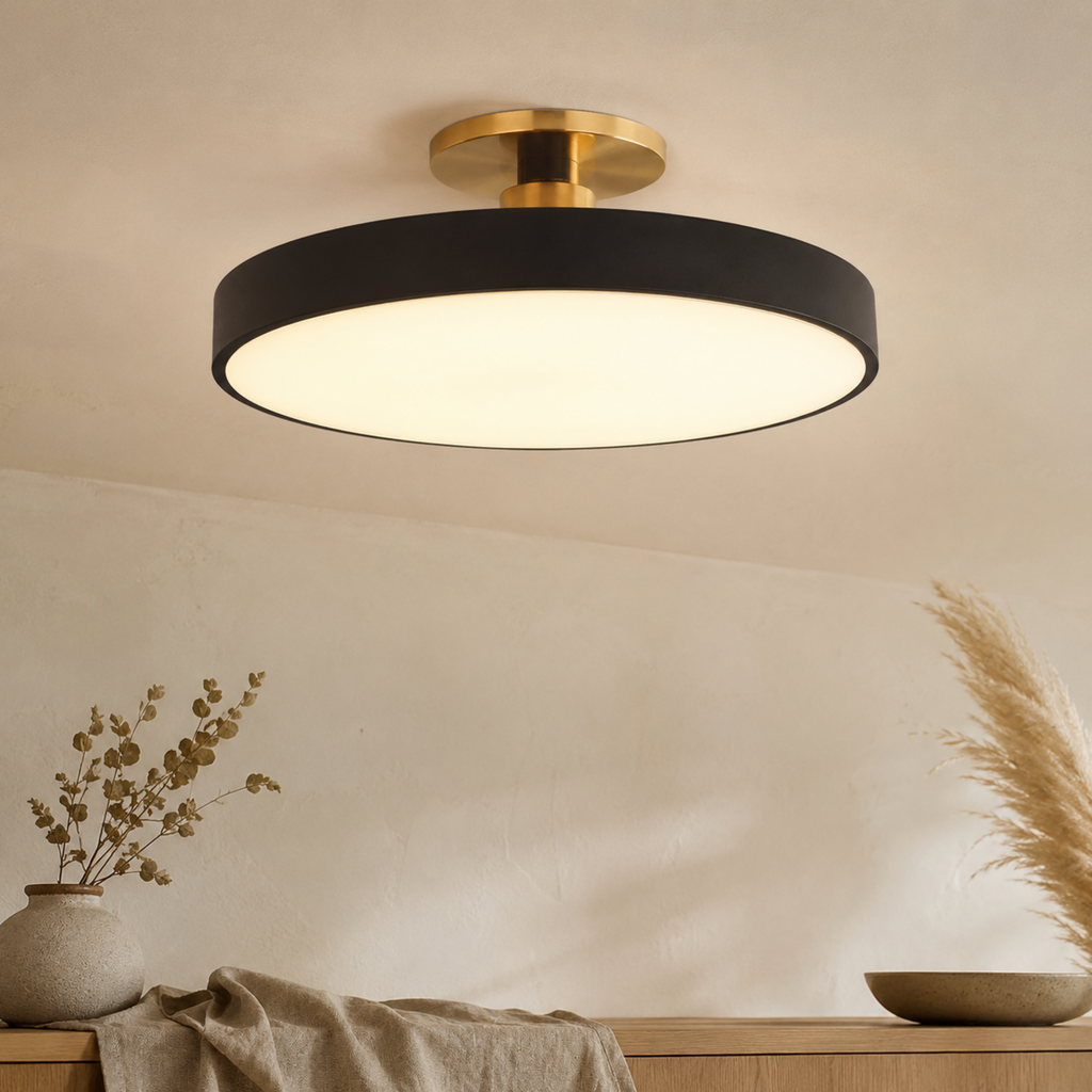 Nordic Round Semi-Flush Ceiling Light — Adjustable Three-Temperature LED Core