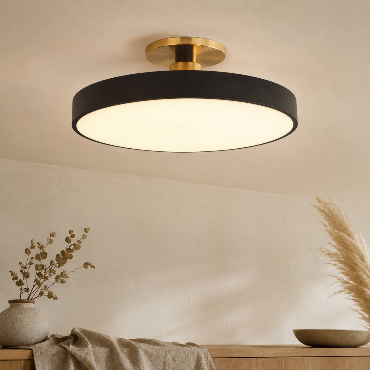 Nordic Round Semi-Flush Ceiling Light — Adjustable Three-Temperature LED Core
