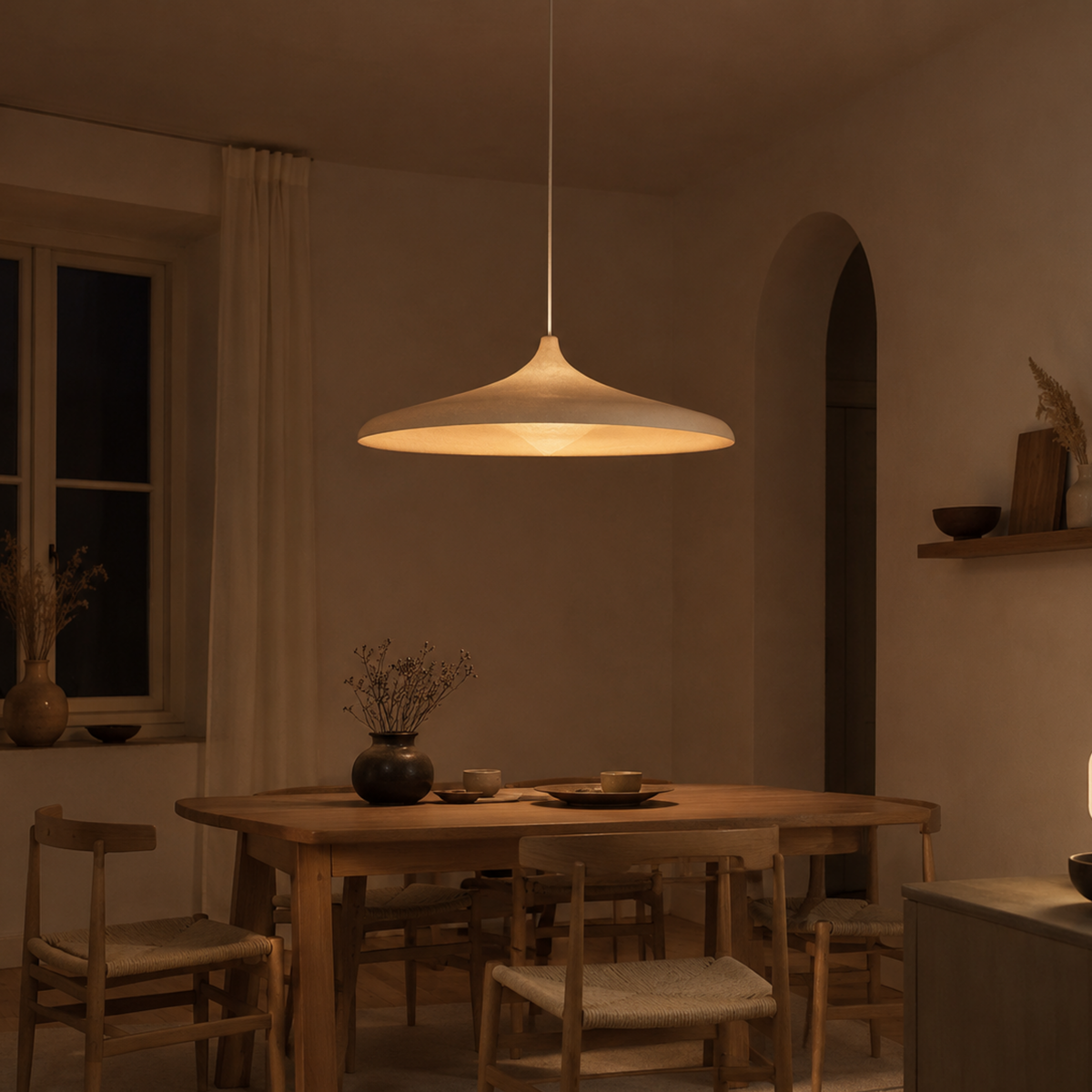 Lampada a sospensione LED in carta — design giapponese Wabi-Sabi