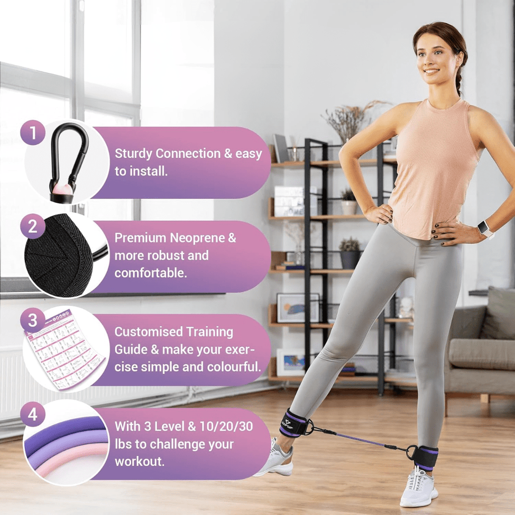 Sada odporových gum na hýždě a boky PulseFlex — včetně pásku na kotník