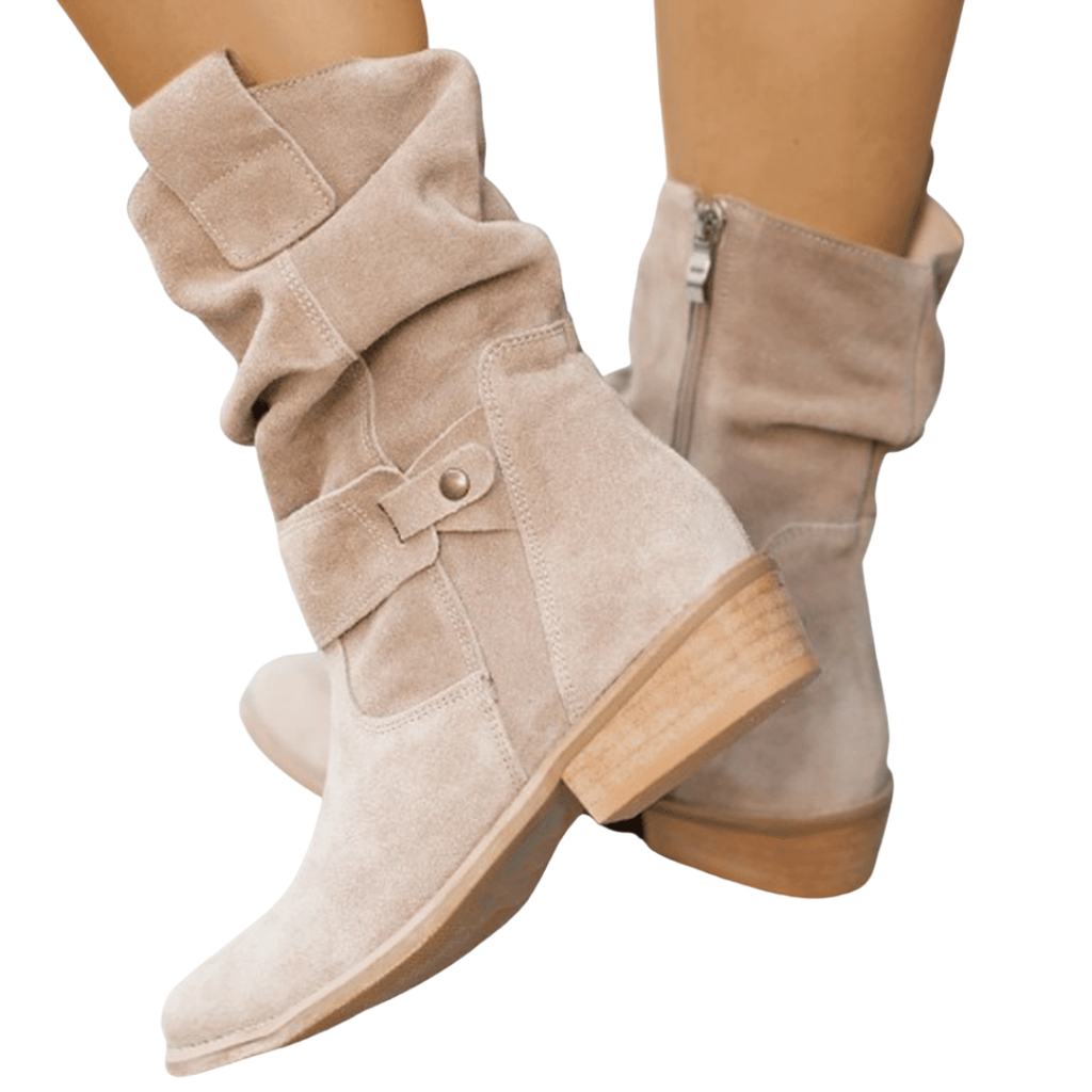 Women's Suede-Effect Low Heel Boots — Cushioned Insole, Non-Slip Sole