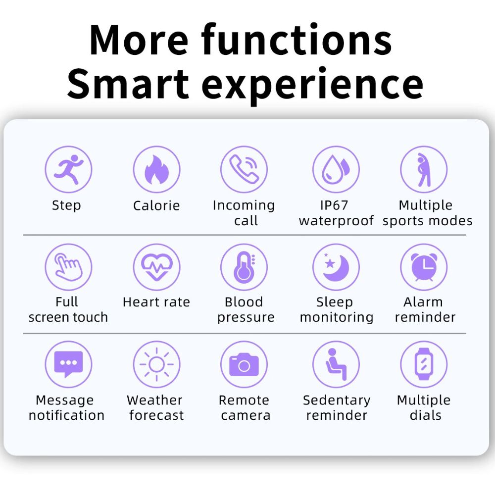 超薄型フィットネススマートウォッチ - 心拍数、睡眠、IP67、フルタッチ