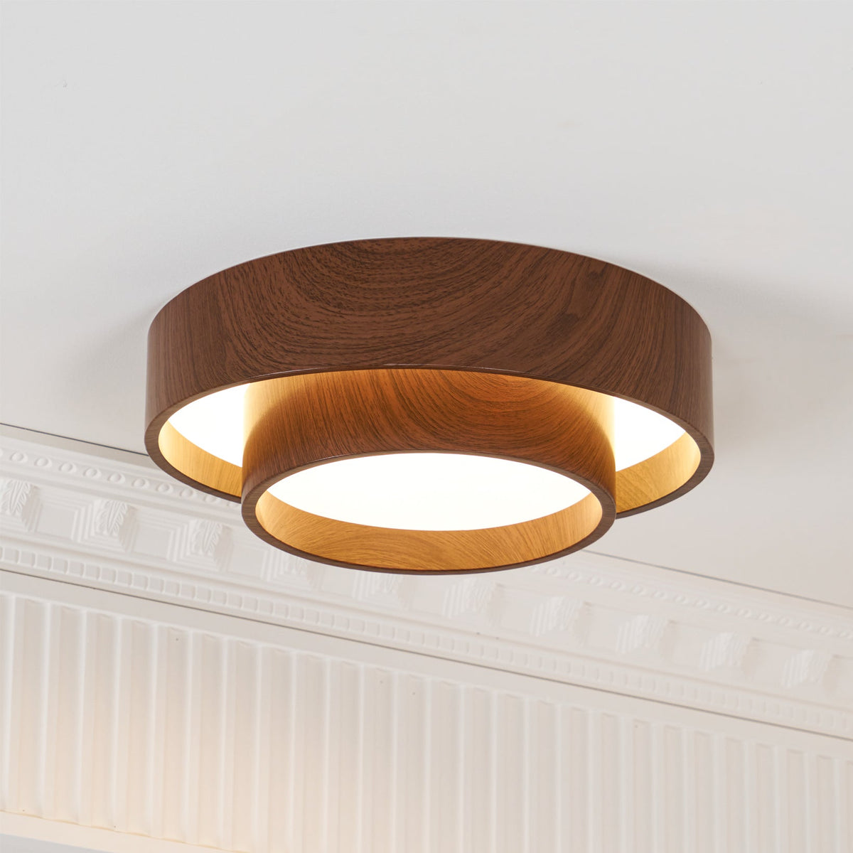 Okrągła, montowana natynkowo lampa sufitowa LED z metalu o wzorze drewna, 16 cali