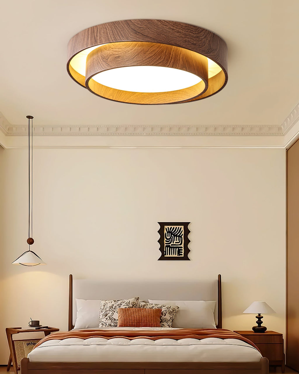 Okrągła, montowana natynkowo lampa sufitowa LED z metalu o wzorze drewna, 16 cali