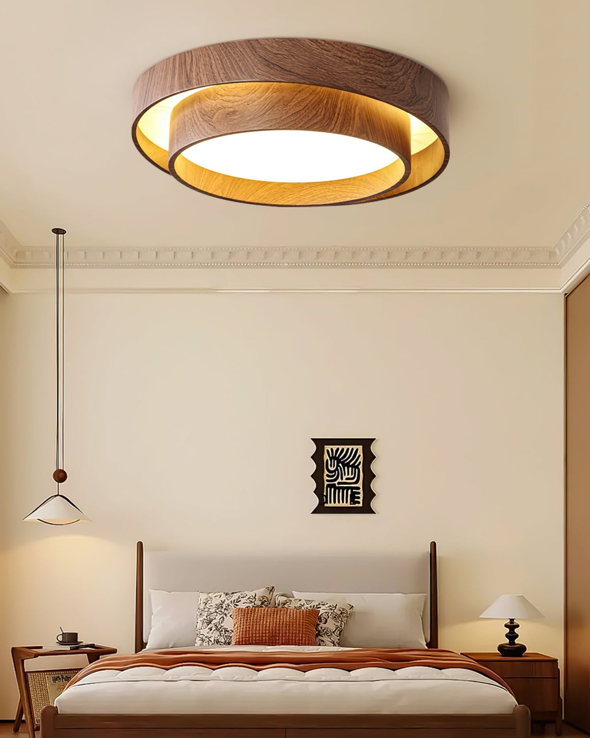 Okrągła, montowana natynkowo lampa sufitowa LED z metalu o wzorze drewna, 16 cali