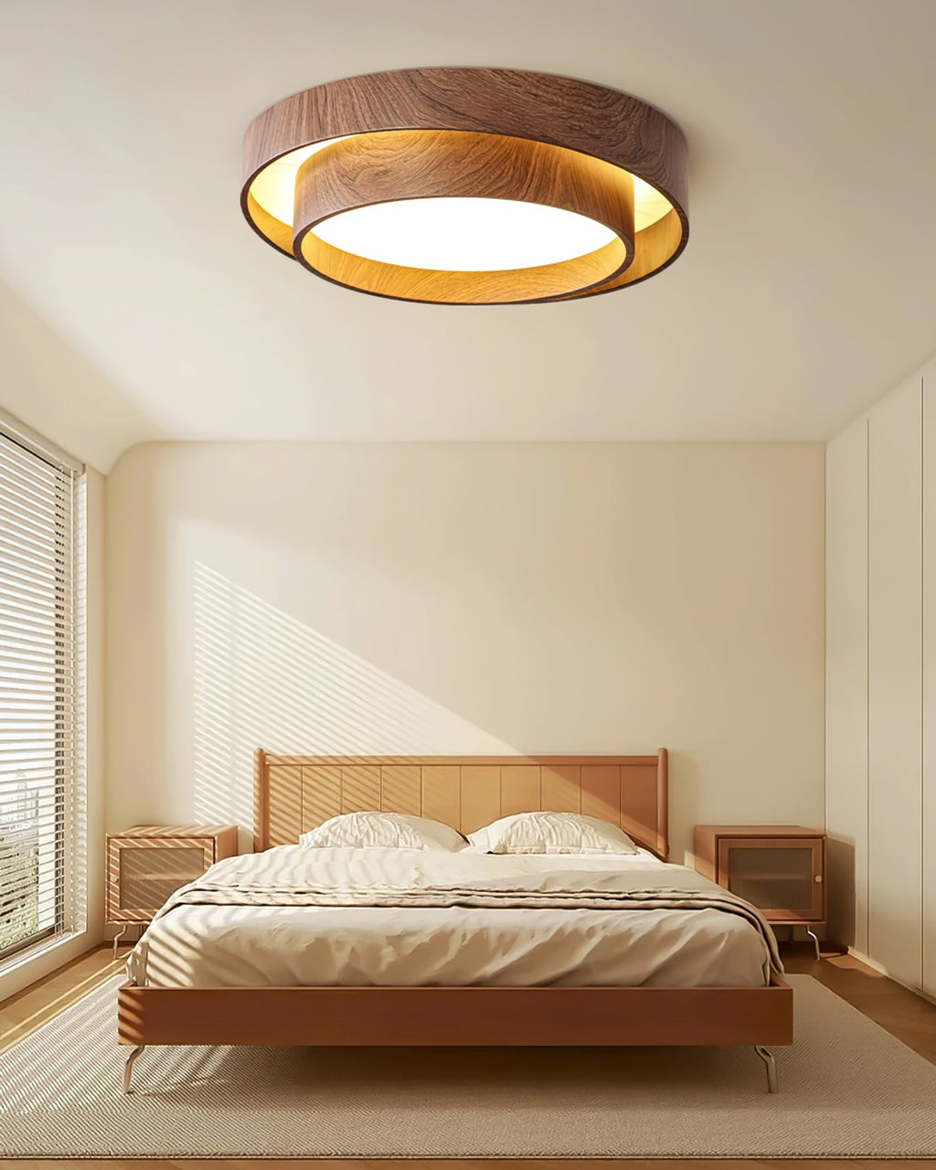Okrągła, montowana natynkowo lampa sufitowa LED z metalu o wzorze drewna, 16 cali