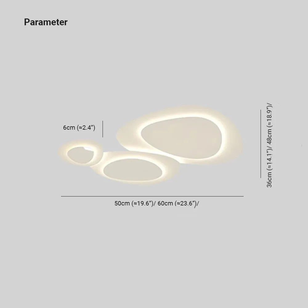 Biała metalowa lampa LED przylegająca do sufitu, 43 in — trzy organiczne dyski, ściemniana