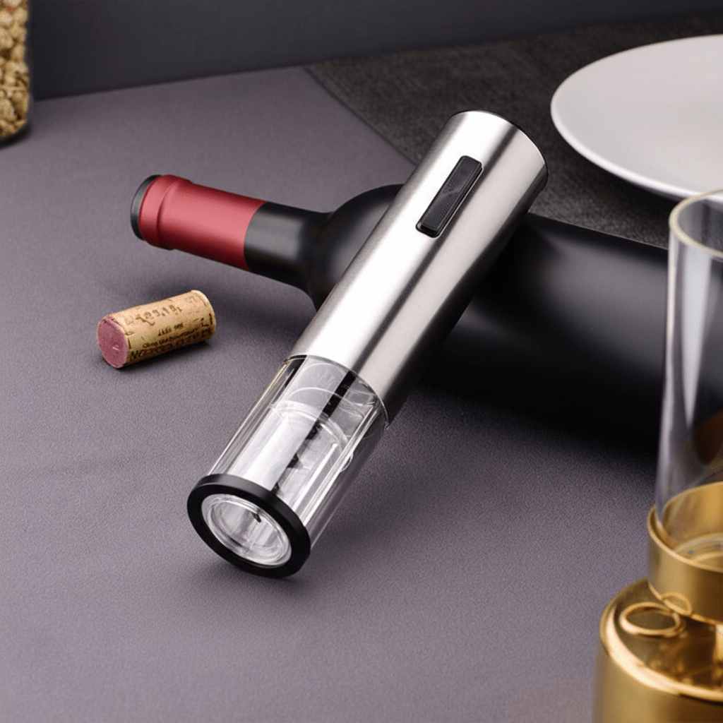 All-in-One Electric Wine Opener with Vacuum Stopper & Foil Cutter - Euroselle