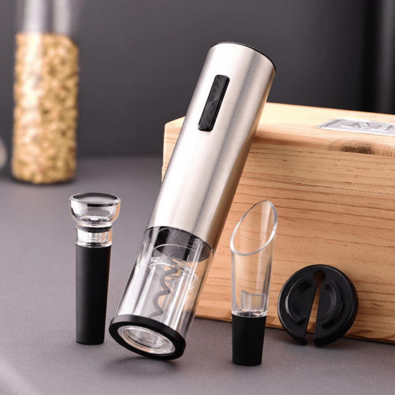 All-in-One Electric Wine Opener with Vacuum Stopper & Foil Cutter - Euroselle