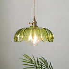 Maribelle Victorian Style Scalloped Glass Pendant Light With Floral Motif and Adjustable Cable for Kitchen