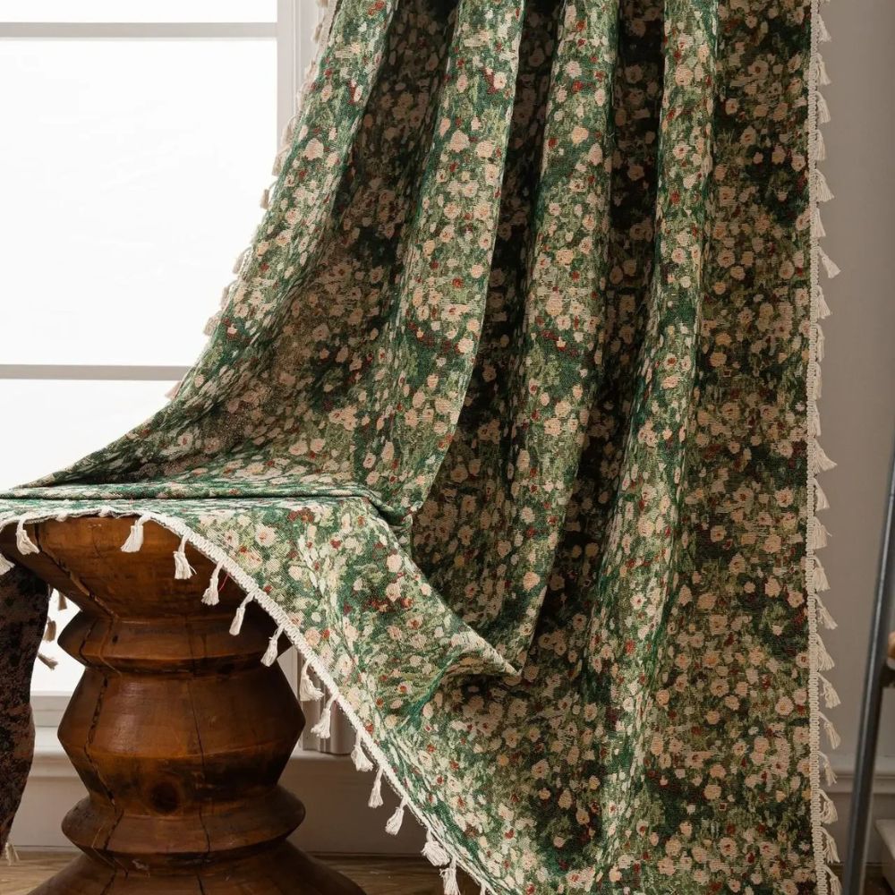 Decorative Floral Tassel Curtain Panel for Cozy Interiors - Euroselle