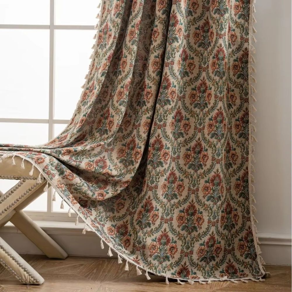 Decorative Floral Tassel Curtain Panel for Cozy Interiors - Euroselle