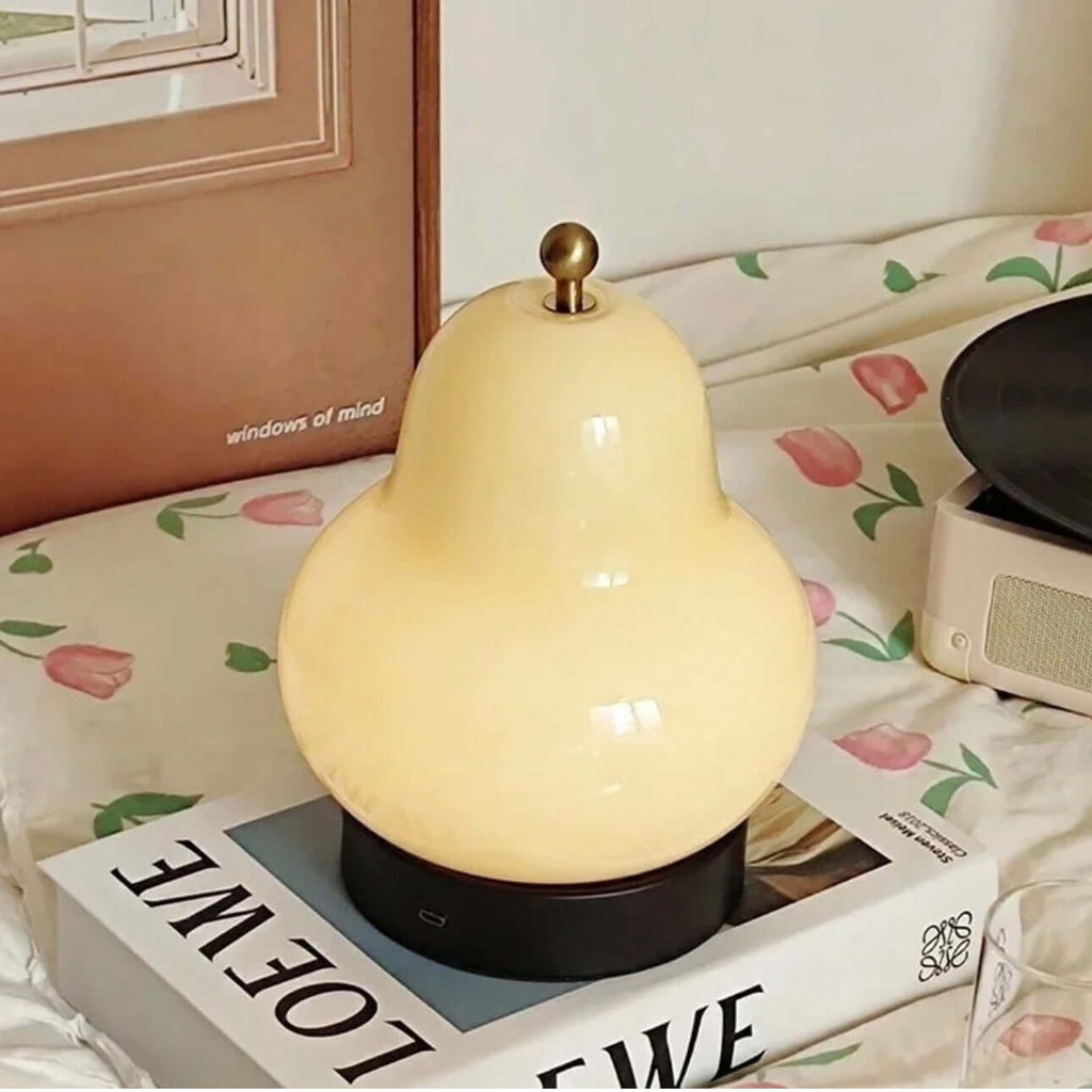 LED Night Light 14x23 cm Glass Pear Design Rechargeable Touch Control | Euroselle