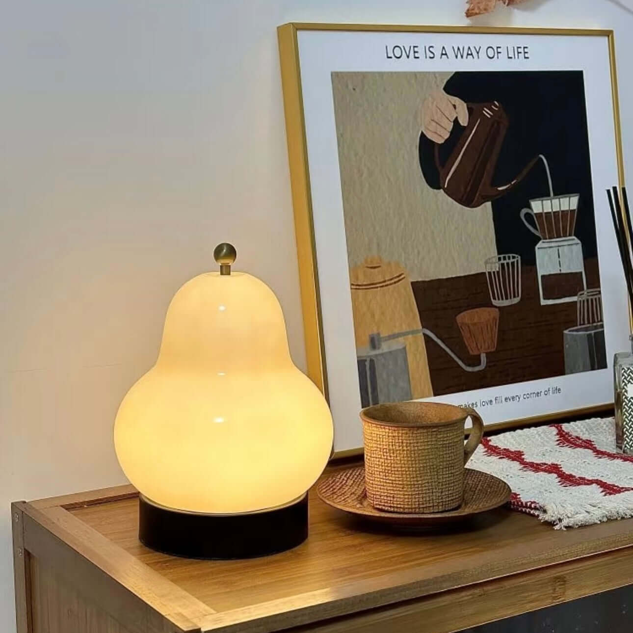 LED Night Light 14x23 cm Glass Pear Design Rechargeable Touch Control | Euroselle