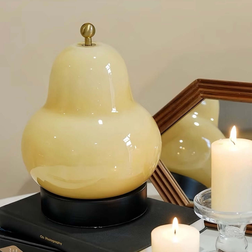 LED Night Light 14x23 cm Glass Pear Design Rechargeable Touch Control | Euroselle