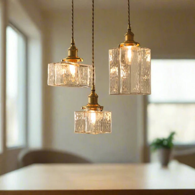 Marcelli vintageglaspendel med koppartrim | Elegant köksbelysning för moderna interiörer