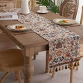 HeritageWeave bordløper — jacquardvev, stilisert blomstermotiv med fugler, frynsede kanter