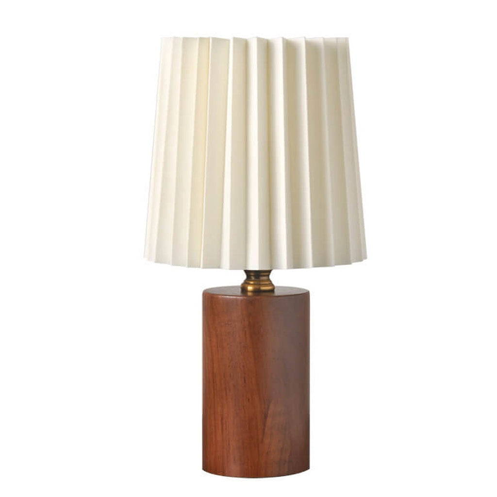 Tischlampe mit Faltenschirm, massive Holzbasis, USB-Stecker | Euroselle