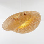 BambooWave Pendant Light With Wicker Rattan Shade Natural