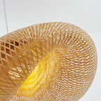BambooWave Pendant Light With Wicker Rattan Shade Natural