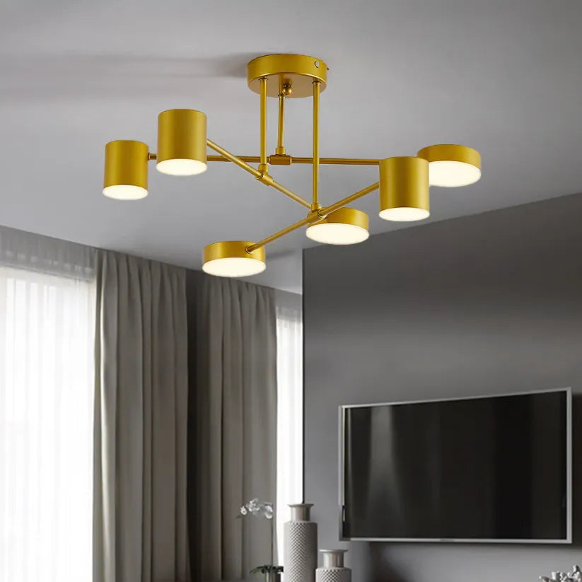 Six-Arm Adjustable White Metal Flush Mount Light, 22-Inch, 3 Modes