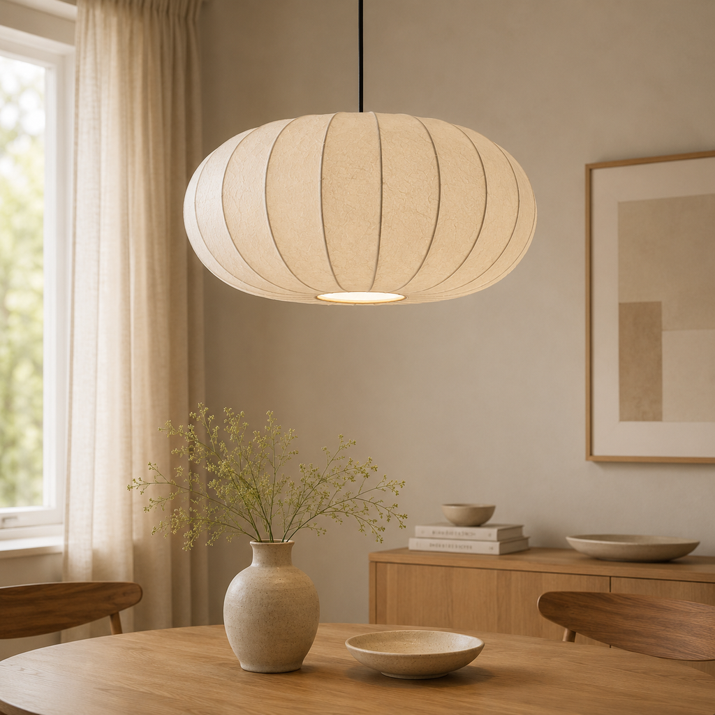 Wabi Sabi Oval Pendant Ceiling Light — Silk Fabric Shade