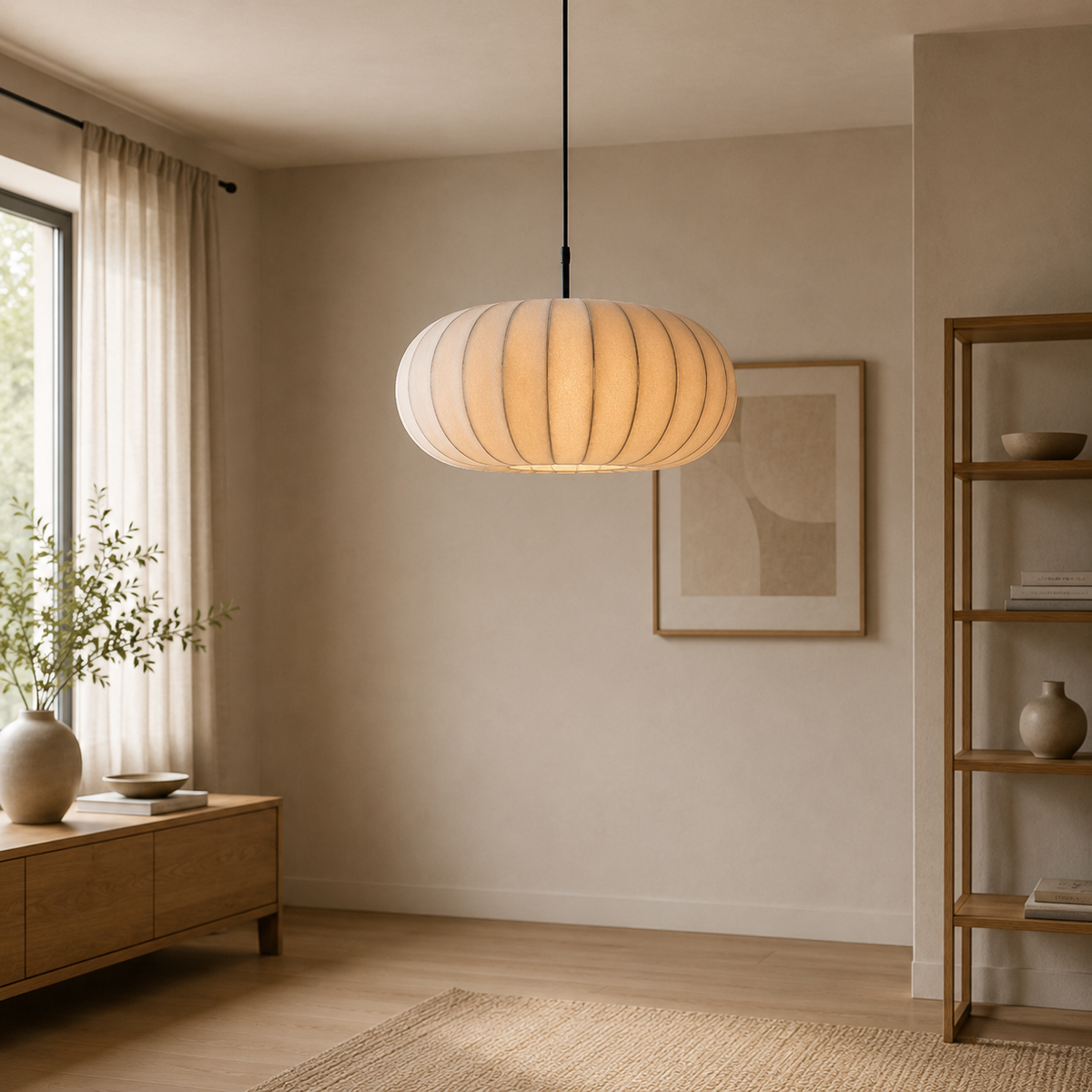Wabi Sabi Oval Pendant Ceiling Light — Silk Fabric Shade