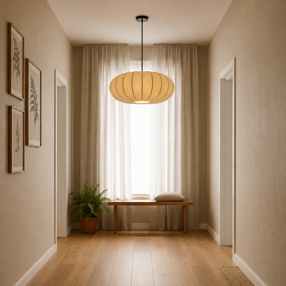 Wabi Sabi Oval Pendant Ceiling Light — Silk Fabric Shade