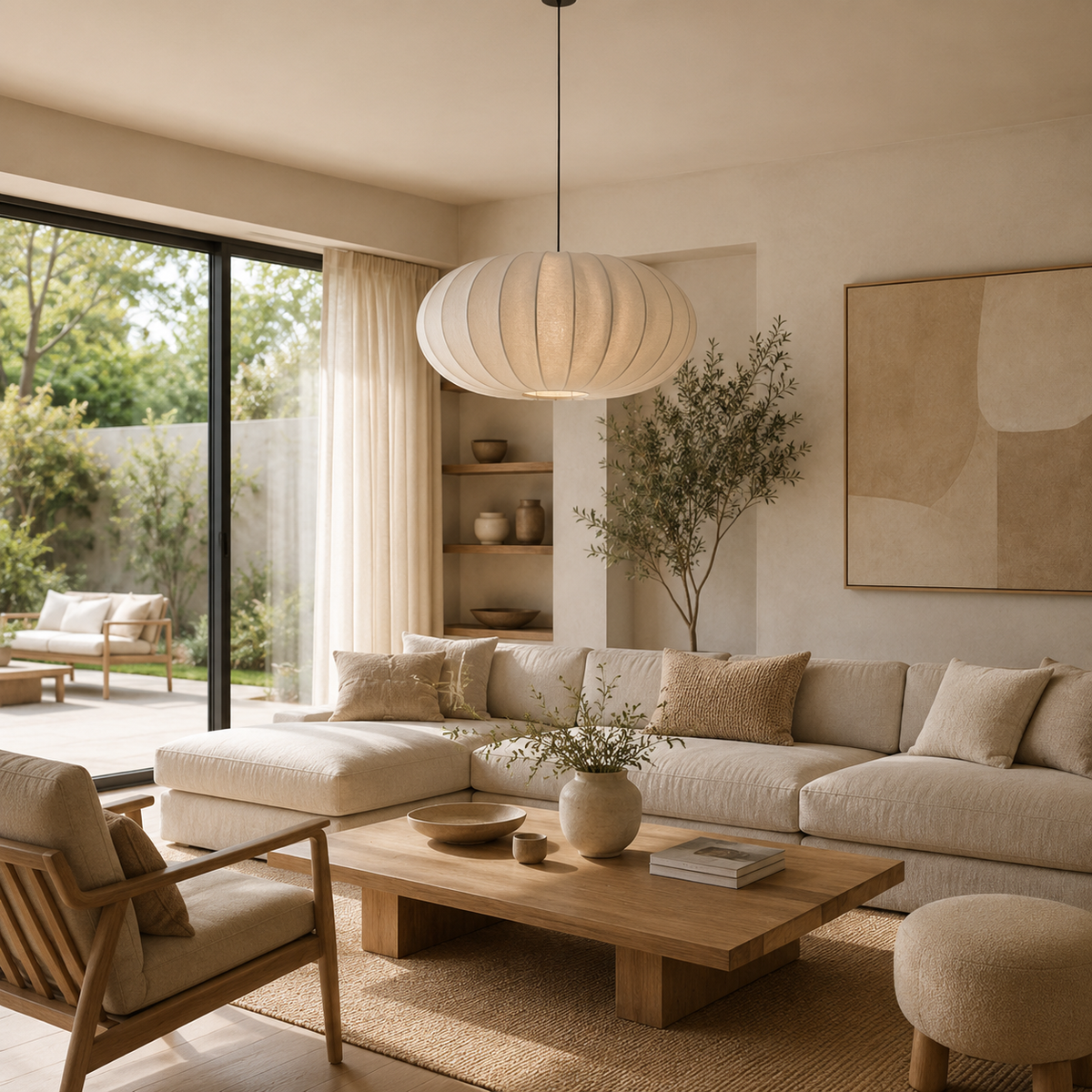Wabi Sabi Oval Pendant Ceiling Light — Silk Fabric Shade
