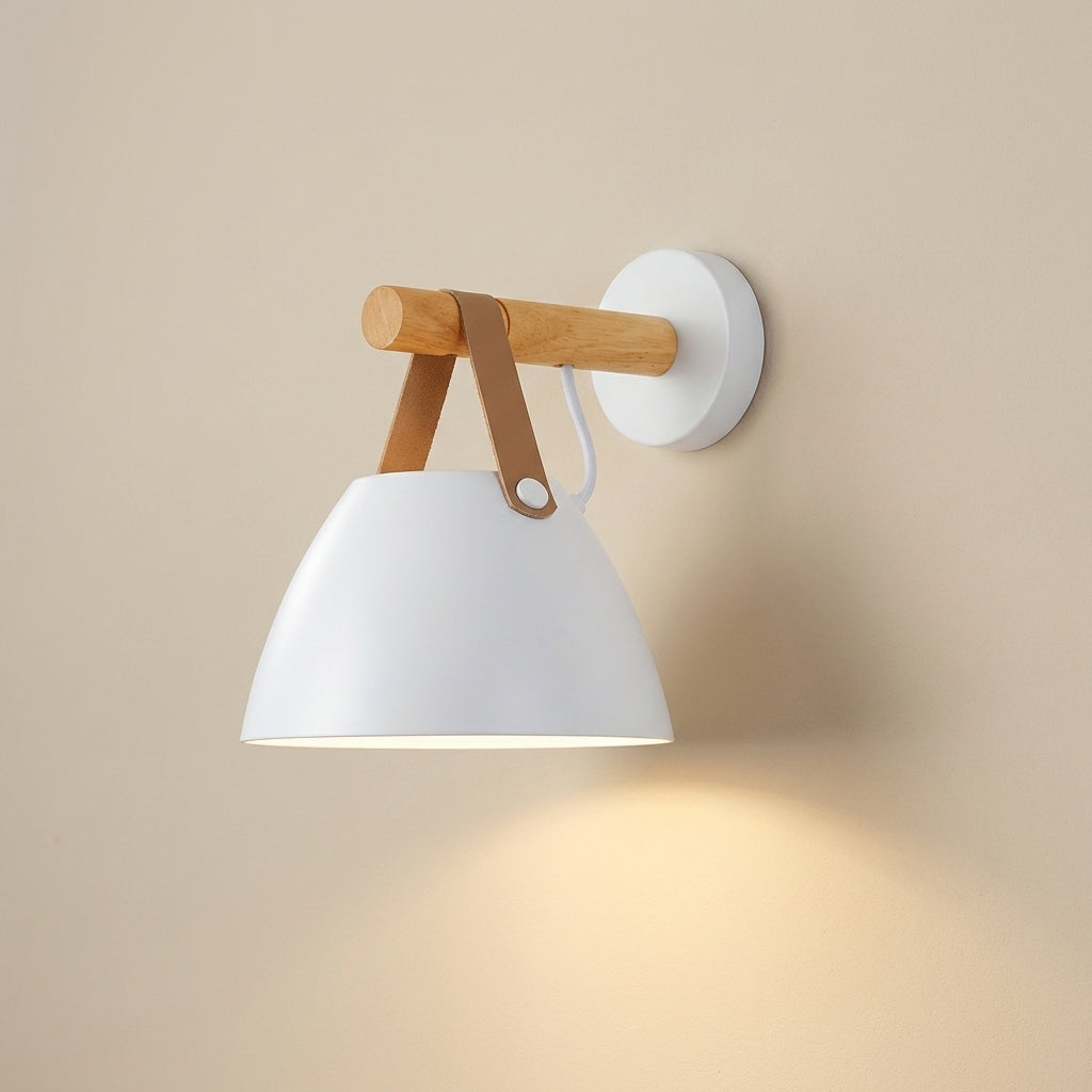 Wall Light White Cone Metal Leather Strap LED Compatible Indoor | Euroselle