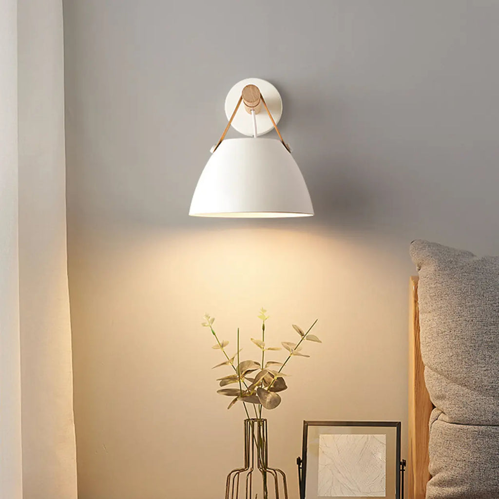 Wall Light White Cone Metal Leather Strap LED Compatible Indoor | Euroselle