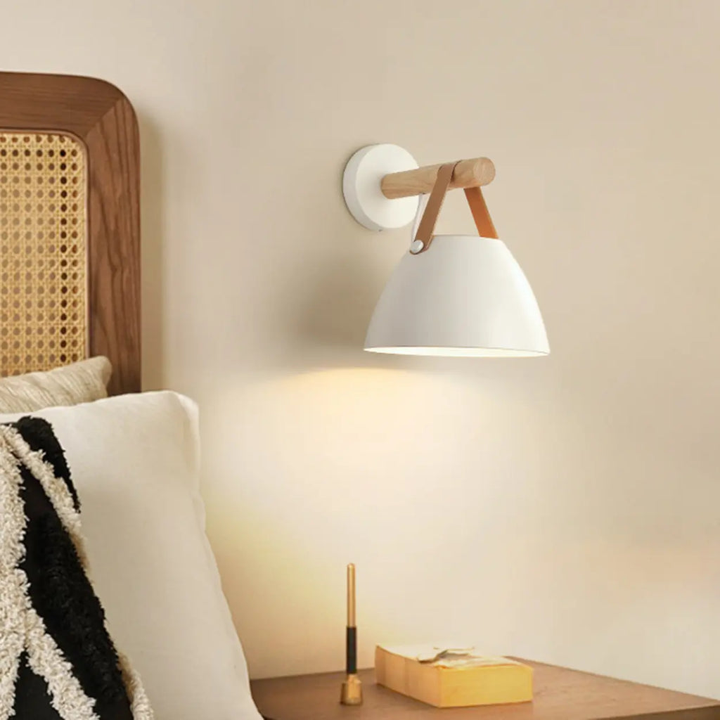 Wall Light White Cone Metal Leather Strap LED Compatible Indoor | Euroselle