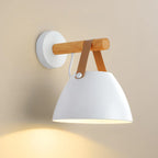 Wall Light White Cone Metal Leather Strap LED Compatible Indoor | Euroselle