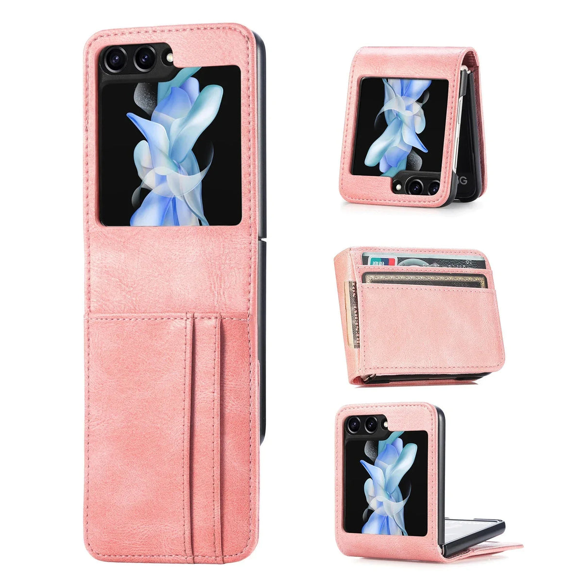 Samsung Galaxy Z Flip 3 4 5 6 7 8 PU Leather Case, Card Slots