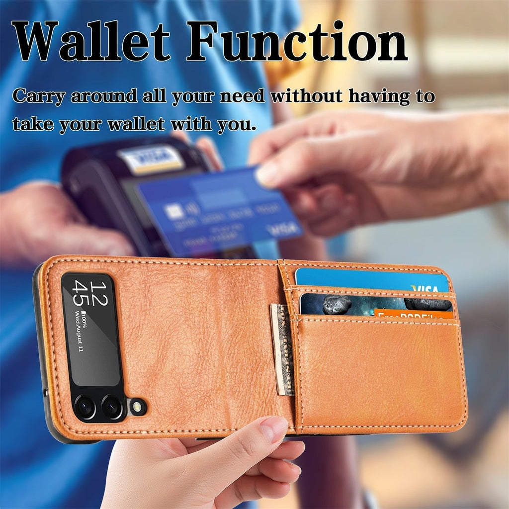 Samsung Galaxy Z Flip 3 4 5 6 7 8 PU Leather Case, Card Slots