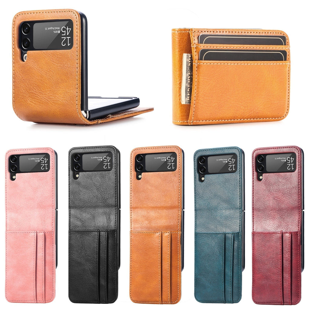 Samsung Galaxy Z Flip 3 4 5 6 7 8 PU Leather Case, Card Slots