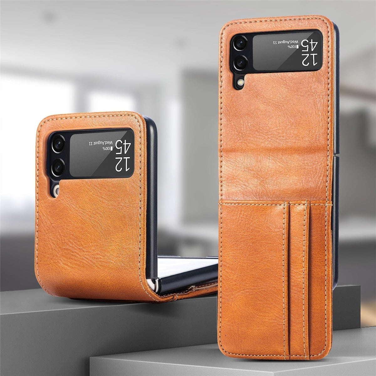 Samsung Galaxy Z Flip 3 4 5 6 7 8 PU Leather Case, Card Slots