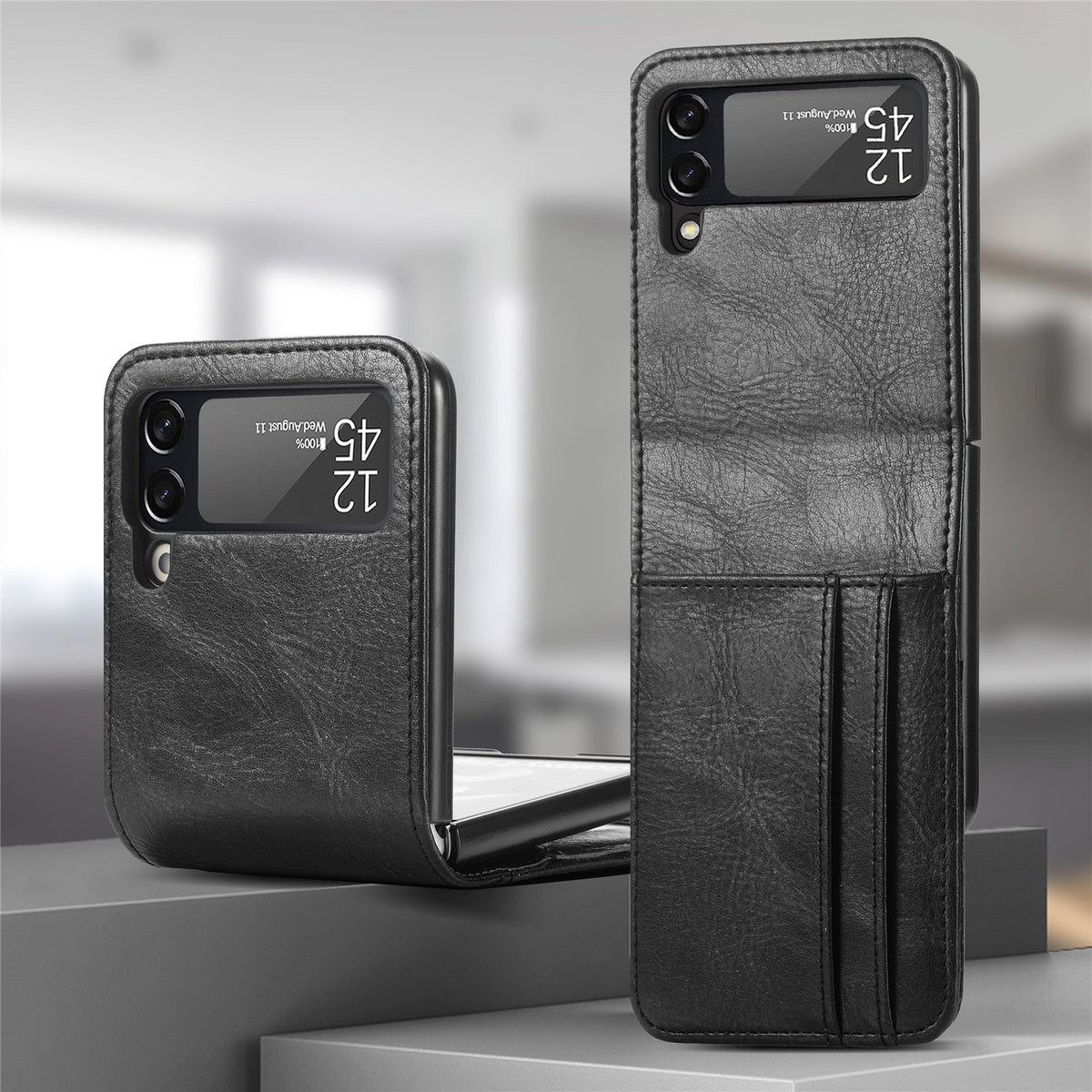 Samsung Galaxy Z Flip 3 4 5 6 7 8 PU Leather Case, Card Slots
