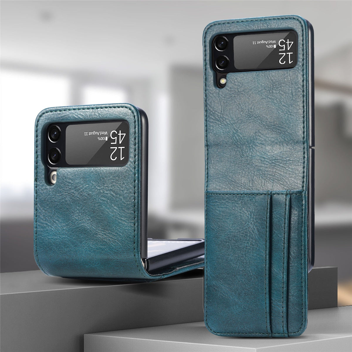 Samsung Galaxy Z Flip 3 4 5 6 7 8 PU Leather Case, Card Slots