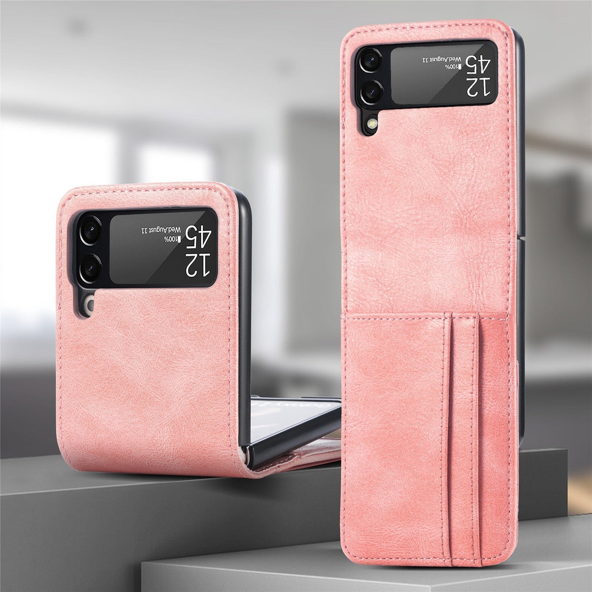 Samsung Galaxy Z Flip 3 4 5 6 7 8 PU Leather Case, Card Slots