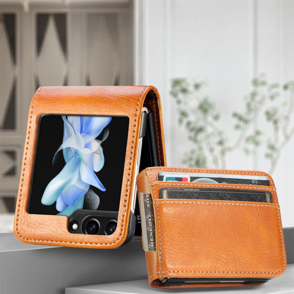 Samsung Galaxy Z Flip 3 4 5 6 7 8 PU Leather Case, Card Slots