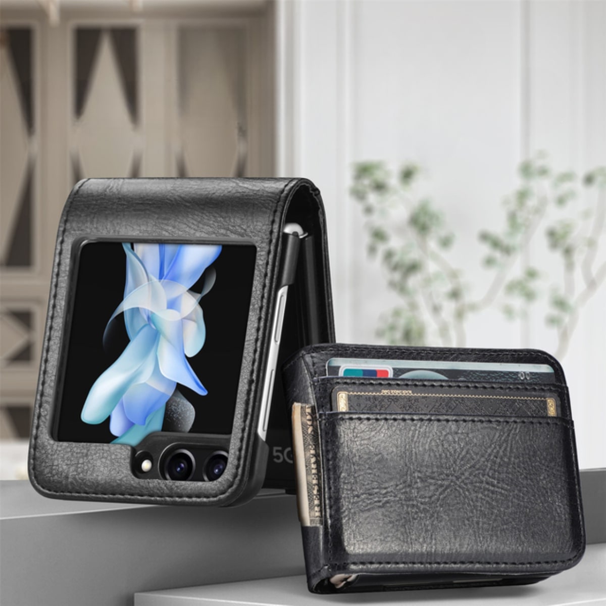 Samsung Galaxy Z Flip 3 4 5 6 7 8 PU Leather Case, Card Slots