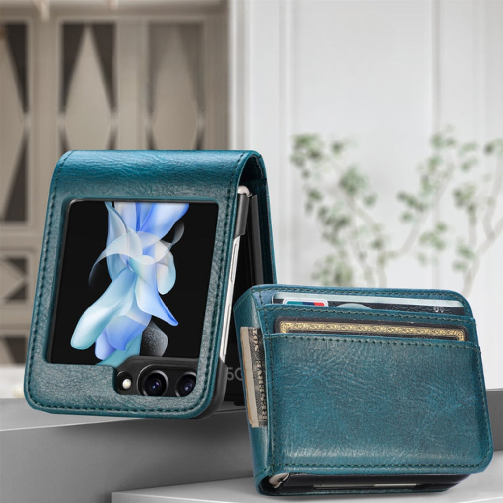 Samsung Galaxy Z Flip 3 4 5 6 7 8 PU Leather Case, Card Slots
