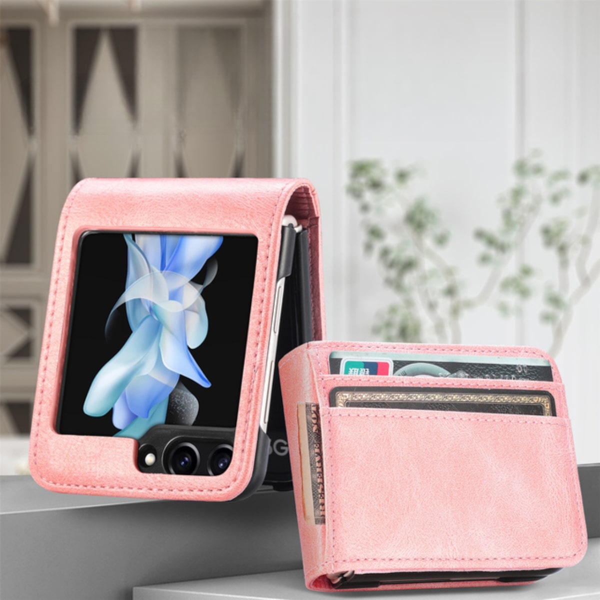 Samsung Galaxy Z Flip 3 4 5 6 7 8 PU Leather Case, Card Slots