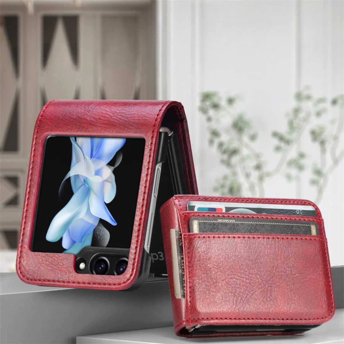 Samsung Galaxy Z Flip 3 4 5 6 7 8 PU Leather Case, Card Slots