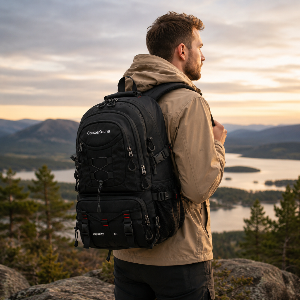 Sac à dos de randonnée de 40L résistant à l’eau — Port USB, compartiment pour ordinateur portable